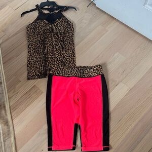 Material Girl Leopard Print Sports Bra with Red Accents